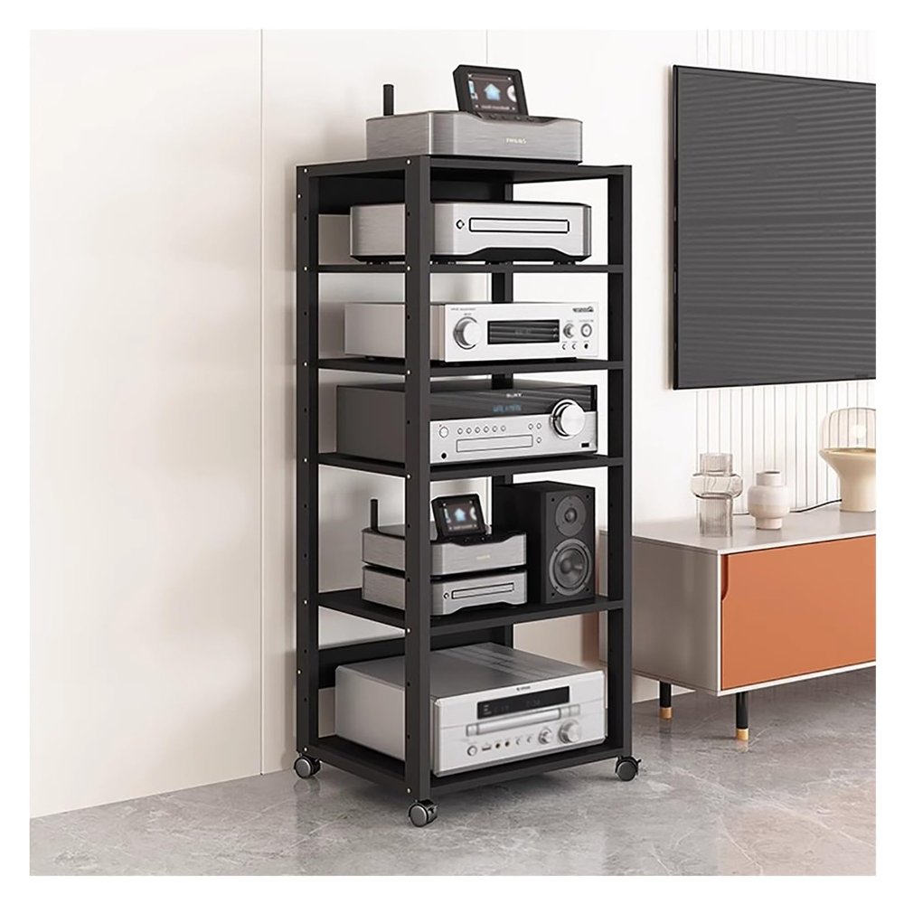 BYZOMU 5/6/7 Tier Audio/Video Rack Cabinet, AV Stereo Media Tower/Record Player Console/Compontent Corner TV Stand/Game Shelve with Adjustable Shelves for Home Office Entertainment Center(6 Tier-2)
