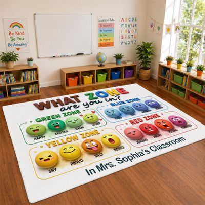 Feelings Chart Area Rug, Classroom Rug, Mental Health, Calming Corner Carpet for Class, Anti-Skid Fluffy Emotions Rugs for Nursery School Dcor (Feelings #1, 5' x 8' (Rectangular))