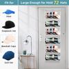 AOODA Clear Over the Door Hat Racks for Baseball Caps, Large Holds up to 72 Caps Hat Storage Organizer for Closet Wall, Deep Pockets Hanging Snapback Holder Shelves with 3 Hooks, White view 4