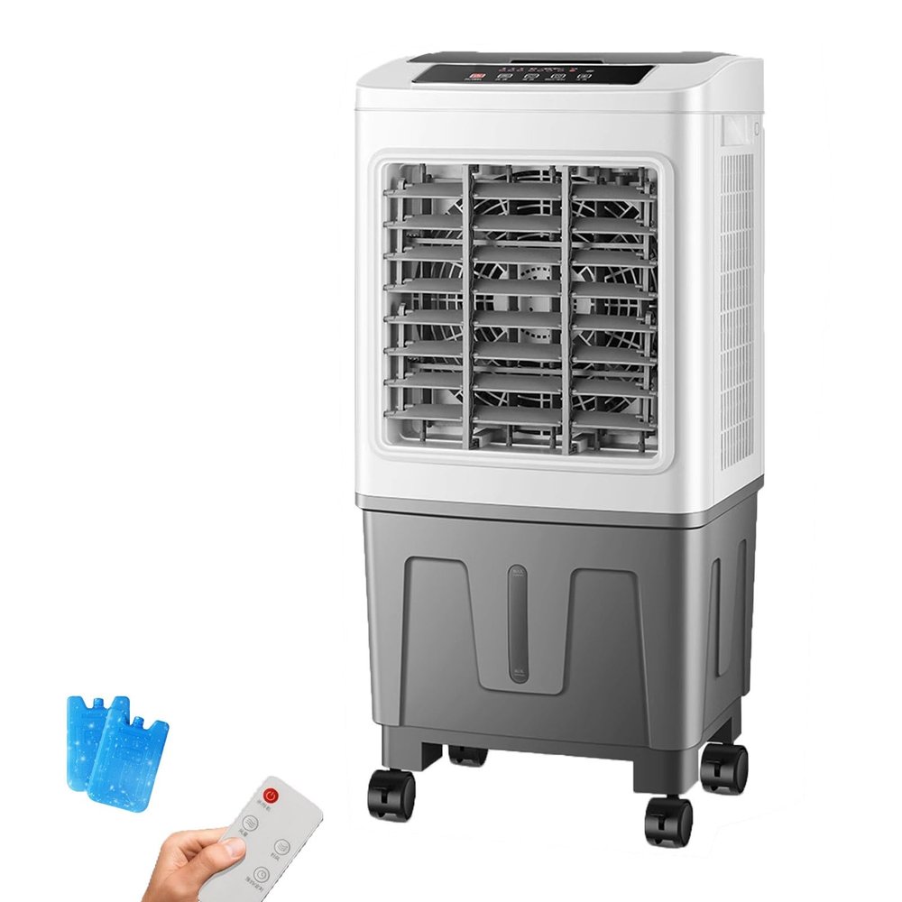 Swamp Cooler Air Conditioner Portable with Remote Control 3 Speeds Left and Right Oscillation 7h Timer 8 Ice Packs for Bedroom Home Office