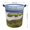 Dwrepo Laundry Basket with Handle Laundry Hamper Beach Golf Course Dirty Clothes Hamper Waterproof Collapsible Circular Laundry Hampe Lightweight Organizer Basket for Bathroom Bedroom Dorm, style view 2