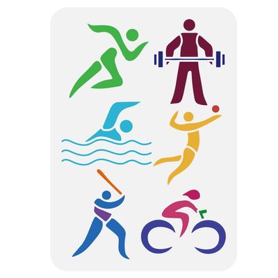FINGERINSPIRE Sports Figures Stencil 8.3x11.7Inch Running Swimming Weightlifting Playing Ball Riding Sports Templates