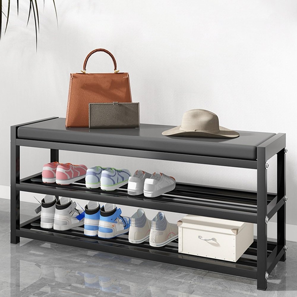 QIUHTR Shoe Bench with Cushioned Seat, Outdoor Shoe Rack Weatherproof, Storage Shoe Organizer, Sitting Bench Seat, for Entryway Bedroom Living Room Balcony(75 * 25 * 41.5cm)