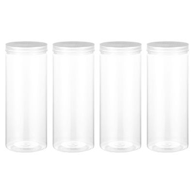 PATIKIL 58oz Plastic Jars with White Lids, 4 Pcs Refillable Empty Storage Jars Containers Mason Jars for Dry Food Cosmetic Peanut Butter Candy Home Kitchen Storage, Clear