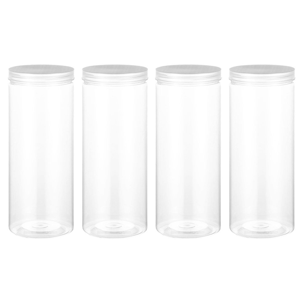 PATIKIL 58oz Plastic Jars with White Lids, 4 Pcs Refillable Empty Storage Jars Containers Mason Jars for Dry Food Cosmetic Peanut Butter Candy Home Kitchen Storage, Clear