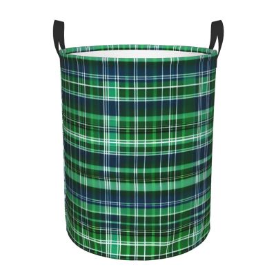 Blue And Green Scottish Tartan Collapsible Laundry Basket-Waterproof Large Storage Baskets,Toy Organizer,Home Decor