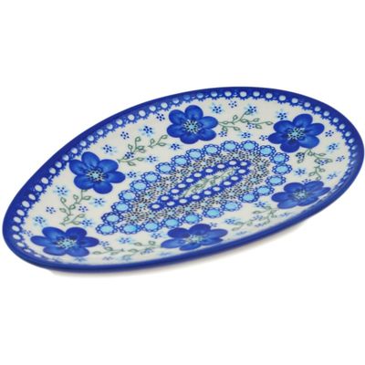 Polmedia Polish Pottery Oval Platter 10-inch - Bloom Queens Pattern Handmade in Boleslawiec Poland + Certificate of Authenticity