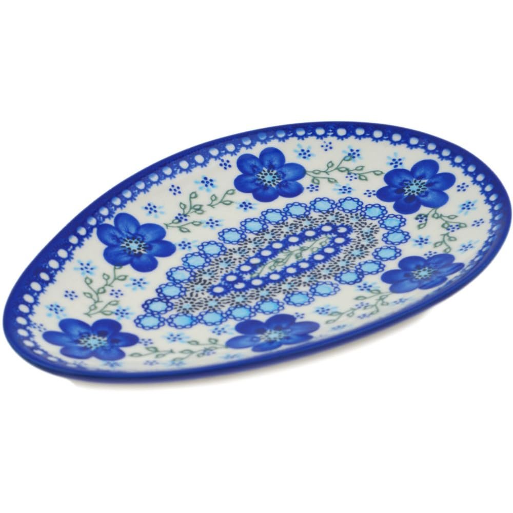 Polmedia Polish Pottery Oval Platter 10-inch - Bloom Queens Pattern Handmade in Boleslawiec Poland + Certificate of Authenticity