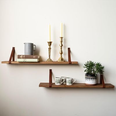 Hardwood Customizable Shelf ~ With Full Grain Leather Straps - Choose Your Stain (8x48 inches, White)