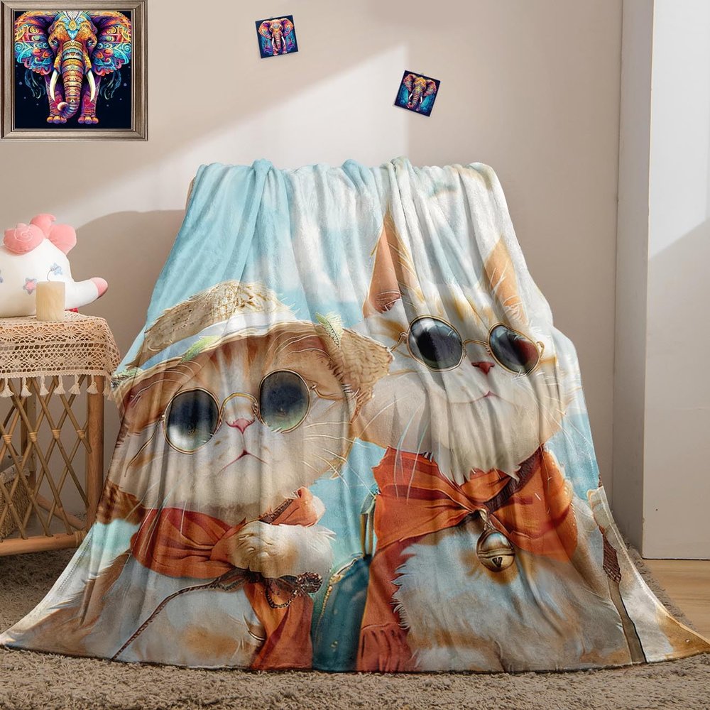 Cat Blanket - Cat Throw Blanket - Cat Blankets for Cat Lovers White Cat Blanket for Girls Boys, White Cat Blanket for Adults Cute Small Cat Blanket for Bed Soft Warm Couch Blanket, 50" x 60"