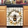 Bee Dishwasher Magnet Decoration,Flower Wreath Refrigerator Sticker,Wood Grain Texture Oven Magnets Decorative Cover,Farmhouse Kitchen Home Appliance Decorative,Magnets Vinyl Wrap Sheet,23Wx26H view 1