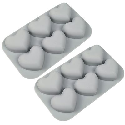 2 Pack Silicone Cake Mold 6-Cavity Heart Shaped Silicone Baking Mold BPA-Free Mousse Cake Fondant Cake Mold Easy Release Flexible Silicone Mold for DIY Jelly, Baby Food, Candy