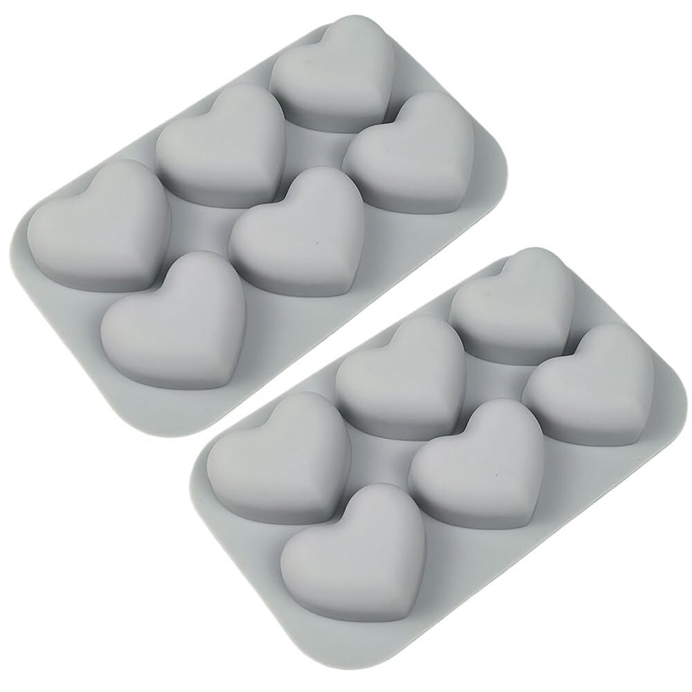 2 Pack Silicone Cake Mold 6-Cavity Heart Shaped Silicone Baking Mold BPA-Free Mousse Cake Fondant Cake Mold Easy Release Flexible Silicone Mold for DIY Jelly, Baby Food, Candy