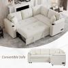 87.4" L-Shape Couch with Boucle Sofa Bed, Pull Out Couch Bed with USB Ports and Power Sockets Sectional Sofa Bed for Living Room, Apartment, Office, Beige view 4