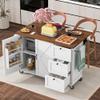 54.5" Kitchen Storage Island with Power Outlet, Farmhouse Kitchen Island with Internal Storage Rack, Drop Leaf, Spice Rack, Rolling Kitchen Cart on Wheels, for Home, Kitchen and Dining Room (White) view 1