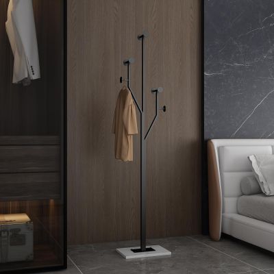 JIAYUEJU Freestanding Coat Rack Marble Base Coat tree Heavy Duty(Black) | Tree-shaped Easy Assembly Space Saver Metal Frame 8 Hooks for Entryway Bedroom Living Room Office Corner