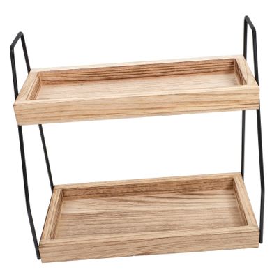 HOLIDYOYO Wooden 2 Tier Countertop Storage Shelf for Seasoning Bottles