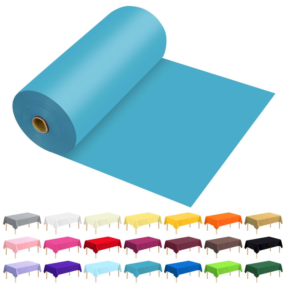 JHDZDHY 54 Inch X 300 Feet Plastic Table Cover Roll Premium Disposable Plastic Tablecloth for All Type/Shape Tables | Picnic, Party, Banquet, Birthdays, Weddings (Turquoise, 54 Inch X 300 Feet)