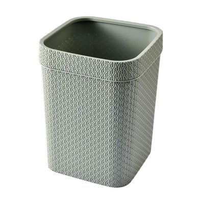 FURUIM2024M Dustbin Modern Imitation Rattan Trash Can, 4 Gallon Square Plastic Trash Can Open Top Wastebasket Bin with Pressure Ring, for Living Room, Bedroom, Office Kitchen Bin(Green)