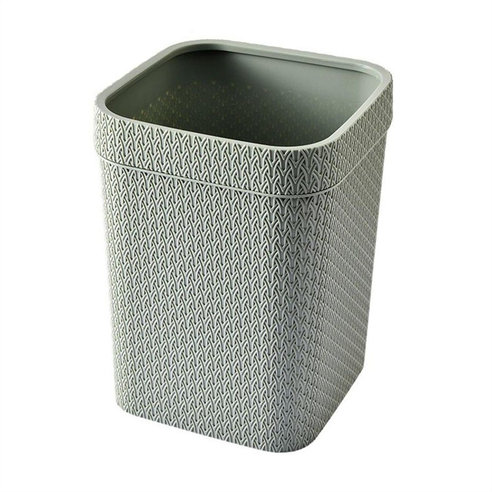 FURUIM2024M Dustbin Modern Imitation Rattan Trash Can, 4 Gallon Square Plastic Trash Can Open Top Wastebasket Bin with Pressure Ring, for Living Room, Bedroom, Office Kitchen Bin(Green)