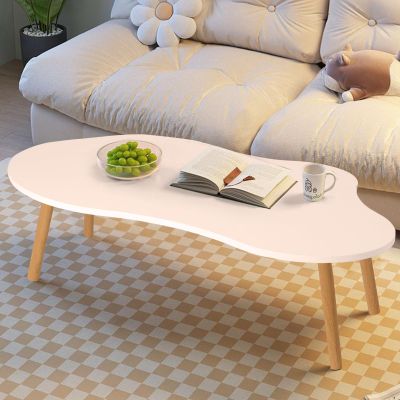 Modern Coffee Table Small White Coffee Tables for Small Space Unique Simple Oval Center Table with Wood Frame for Living Room 40" L x 20" W x 16" H