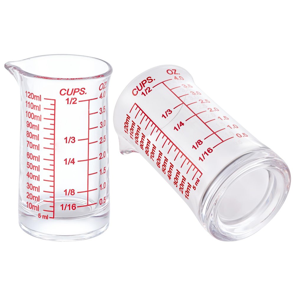 Ackers 4oz Glass Measuring Cup Shot Glass with Ounce,Ml,Cups Markings for Kitchen & Bar(Pack of 2)
