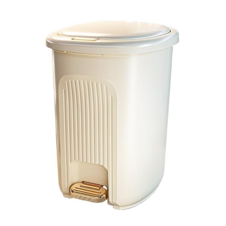 FURUIM2024M Dustbin Household Trash Can with Lid, 10/15/20L Plastic Bathroom Trash Can with Foot Pedal, Modern Hand Press Trash Bin for Living Room Kitchen Bedroom Office Kitchen Bin(White,S)