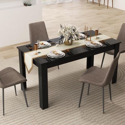 Moccha Wood Dining Table for 4-6 People, 63" Wood Rectangle Dinner Table, Modern Kitchen Table with L-Shaped Legs, 330lbs Weight Capacity, Farmhouse Dinette Table for Dining Room, Living Room, Black