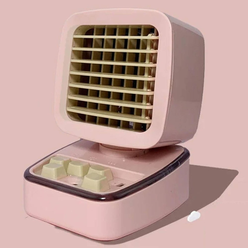 EKsma Mini Portable Air Conditioner 3 Wind Speeds LED Night Light Desktop Water Cooled Cooling Fan Air Cooler for Home Office Bedroom, Desert Camel,3.35 * 4.13 * 4.92 IN(Pink)