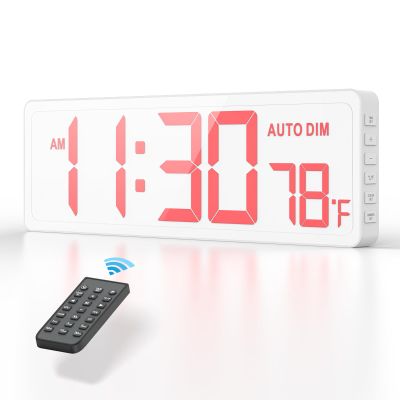 REACHER 16.5" Large Digital Wall Timer Clock with Countdown Timer, Auto Dimmer, Temperature, Remote Control, LED Wall Clock for Home Decor, Living Room, Office, Gym, Classroom, White