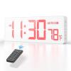 REACHER 16.5" Large Digital Wall Timer Clock with Countdown Timer, Auto Dimmer, Temperature, Remote Control, LED Wall Clock for Home Decor, Living Room, Office, Gym, Classroom, White view 1