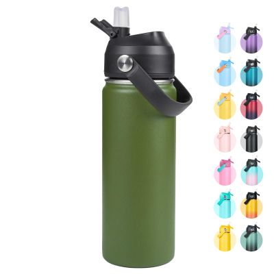 Fijinhom 18oz Insulated Stainless Steel Water Bottle, Wide Mouth Double Wall Vacuum, Silicone Straw, Sweat & Leak Proof, BPA Free Insulated Water Flask for Travel, Keep Cold 24h Hot 12h, Green