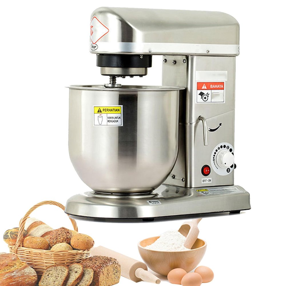 KJLYLPP Electric Kitchen Food Stand Mixer, Professional Stand Mixer, 3 Speeds Rotating Stainless Steel Mixing Bowl, Includes Mixing Beater, Dough Hook (Silver 5L)