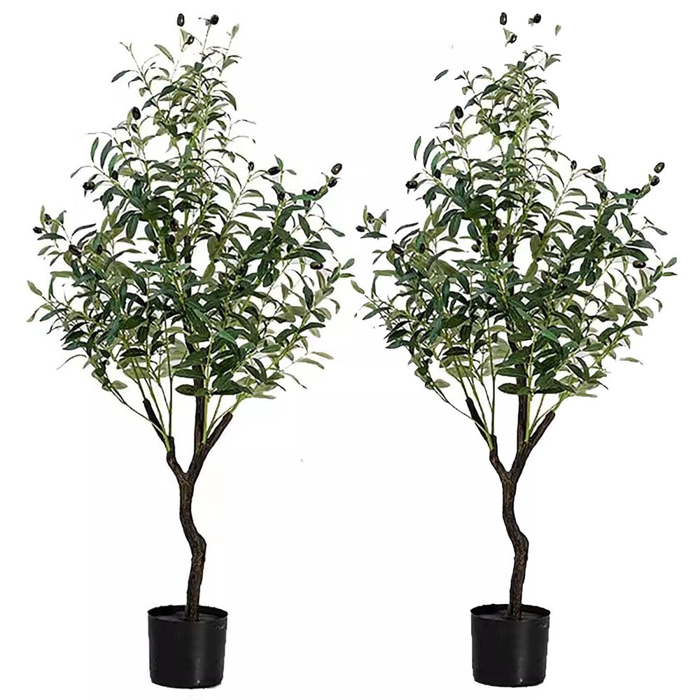 Elitix Artificial Tree 7ft Artificial Olive Tree 2 Pack Piece for Inside/Living Room, Faux Olive Tree with Stunning Branches Uv Resistant, Olive Tree Housewarming Gift