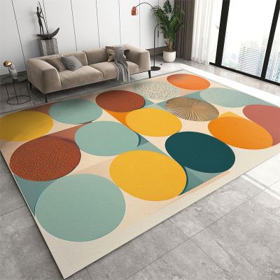 7x10 Large Area Rugs Colorful Circle Geometry Area Rug for Living Room, Multi-Element Simple Design Modern Rug with Double Sided Carpet Tape for Bedroom Men Room Decor