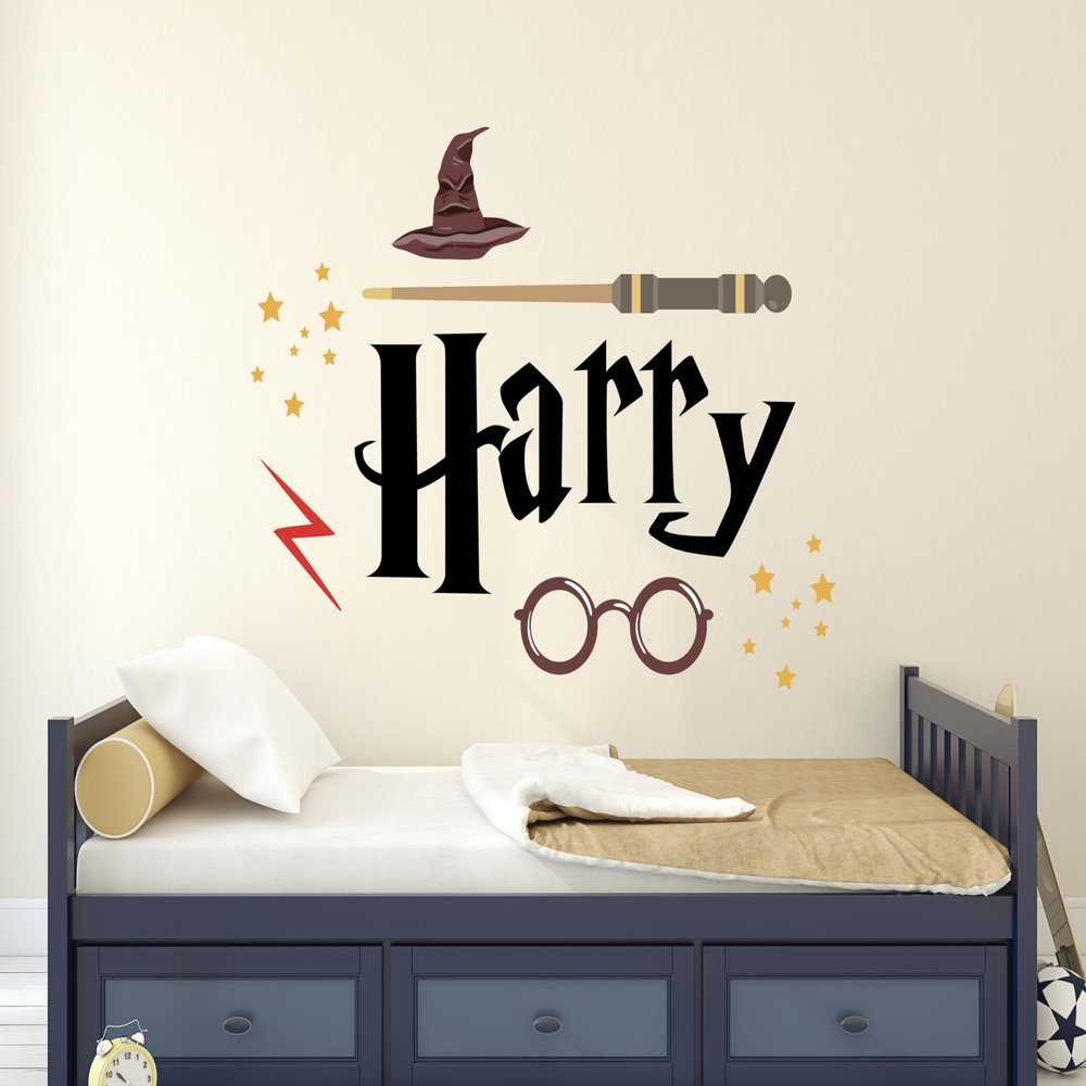 Custom Wizard Name Wall Decal for Kids Bedroom - Personalized Potter Wall Sticker Wallpaper for Boys - Unisex Glasses Wand Magic Teen Wall Decals for Room Playroom Art Mural Vinyl Sticker