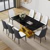 BAOPIN 71" Dining Room Table Set for 8, Black and Gold Dining Table Set for 8, Faux Marble Dining Table and Upholstered Dining Chairs, Glossy Kitchen Table for Home Apartment view 1