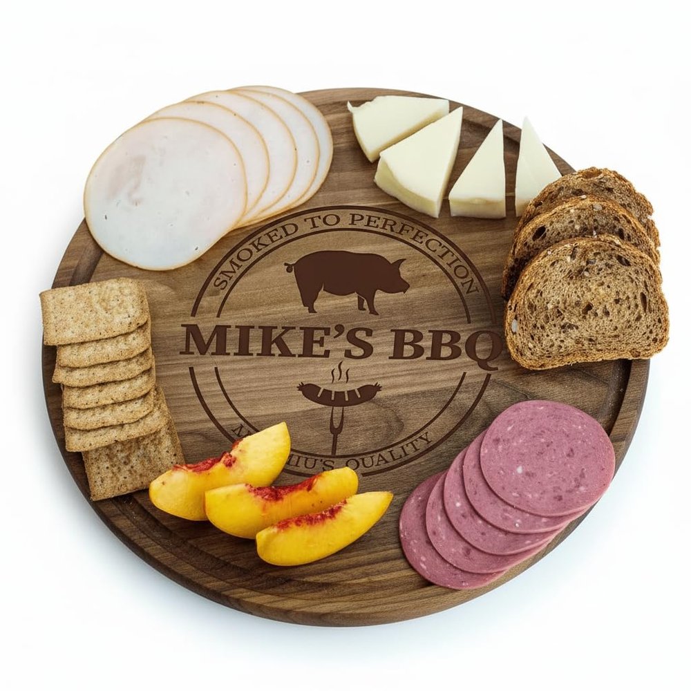 Custom BBQ Cutting Board for Dad, Grandpa, Grill Master Personalized Walnut, Oak or Maple Charcuterie Board & Serving Tray with Groove Father's Day Gift Idea Outdoor & Barbecue Lover Accessories