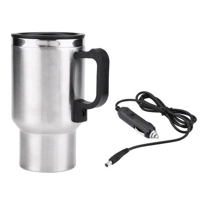 12V Electric Travel Mug, 450ml Stainless Steel Car Heating Cup with Vacuum Insulation, LED Indicator, 6.3x3.3 Inch Coffee Tea Warmer for Vehicle Use
