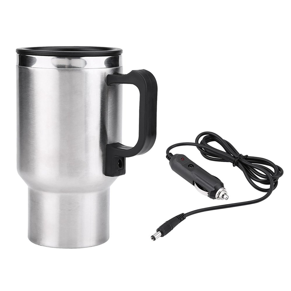 12V Electric Travel Mug, 450ml Stainless Steel Car Heating Cup with Vacuum Insulation, LED Indicator, 6.3x3.3 Inch Coffee Tea Warmer for Vehicle Use