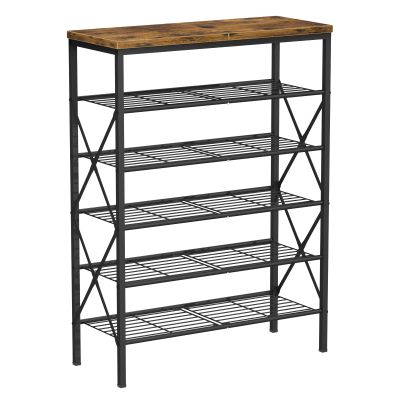 MILEFA 6 Tiers Metal Shoe RackLarge Capacity Shoe Rack Holds 24 Pairs of Shoes, Durable and Stable, Adjustable Metal Shelf Stackable Shoe Shelf for Entryway, Hallway, Living Room, Closet