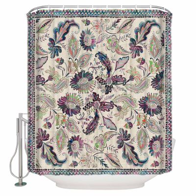 Futuregrace Shower Curtain Vintage Paisley Flowers Floral Geometric Watercolor Linen Washable Shower Curtain Set with Hook for Bathroom Shower Stall and Bathtub Decor 36"x72"