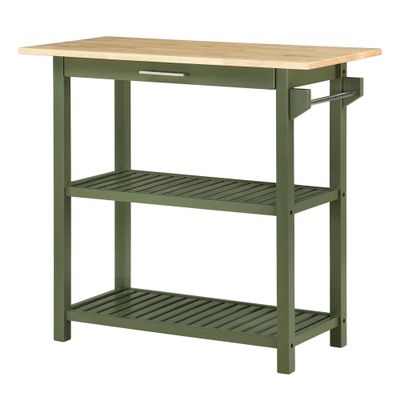 Convenience Concepts Designs2Go 3 Tier Butcher Block Kitchen Prep Island 40" - 3 Tier Modern Cooking Cart with Drawer, Food Serving Station for Kitchen, Dining Room, Dark Green Sage