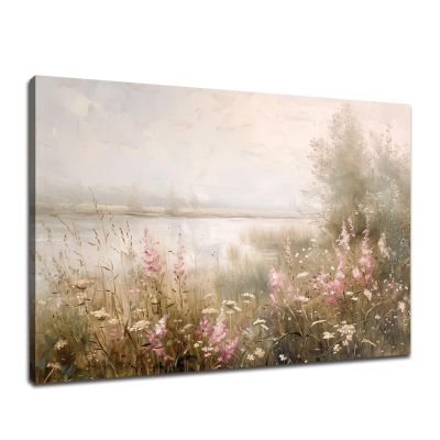 Vintage Countryside Canvas Wall Art Autumn Wildflower Field Landscape Canvas Painting Print Rustic Fall Landscape Picture Poster Use for Modern Home Living Room Gallery Office wall Decor[36''Wx 24''H]