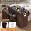 Amposei Modern Rolling Kitchen Island with Tilt-Out Trash Can Cabinet, Mobile Kitchen Cart Storage Island on Wheels with Drop Leaf, Drawers & Spice Rack (Walnut Brown) view 3