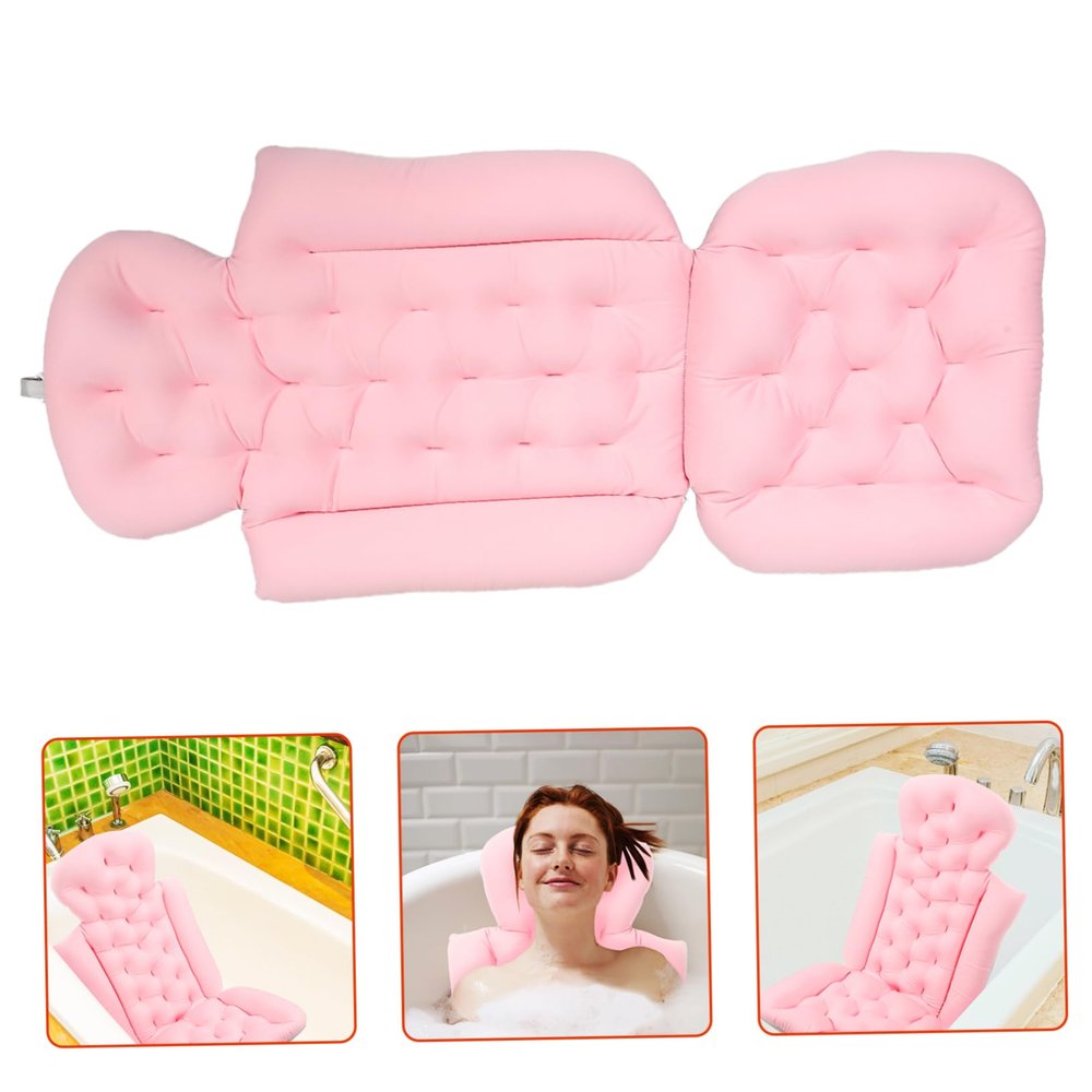 BCOATH Bath Cushion for Adults Bathtub Pillow Cups Soft and Skin-Friendly Bath Mat Shower Tub Cherry Design