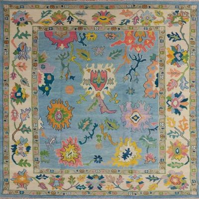 RIDA HANDLOOM Area Rug Hand Knotted Oushak Rug for Living Room, Dining Room, Office, Bedroom, Hand Knotted Wool Rug, 5x8 feet Blue