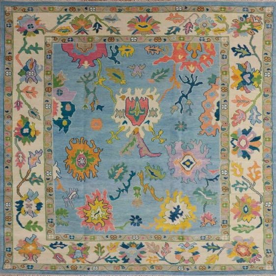 RIDA HANDLOOM Area Rug Hand Knotted Oushak Rug for Living Room, Dining Room, Office, Bedroom, Hand Knotted Wool Rug, 5x8 feet Blue