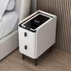 WSZDRH Narrow Smart Nightstand with Wireless Charging Station, Modern Leather Nightstand with Glass Tabletop, Slim Bedside Table, Skinny Nightstand with LED Light for Small Spaces(Beige,25cm/9.8in) view 1