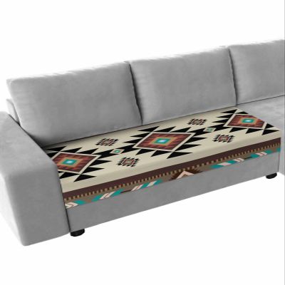 Wowouhiya Brown Teal Southwest Couch Cushion Covers, Stretch Sofa Cover with Elastic Bottom, Western Geometric Abstract Ethnic Sofa Slipcovers Protector Washable Chair/Sofa Cushion Covers M-1Pcs